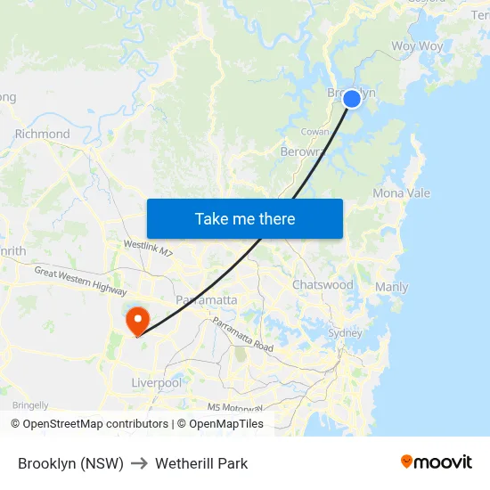 Brooklyn (NSW) to Wetherill Park map