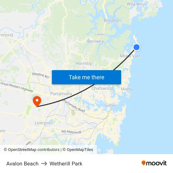 Avalon Beach to Wetherill Park map