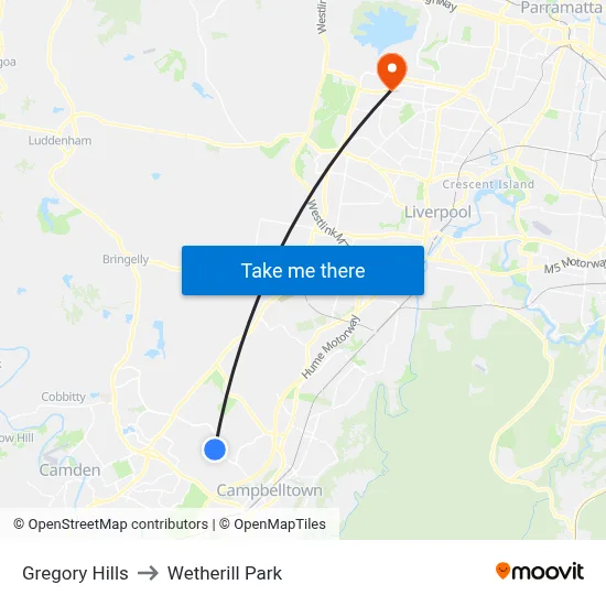 Gregory Hills to Wetherill Park map