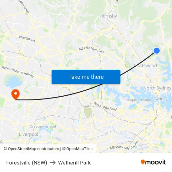 Forestville (NSW) to Wetherill Park map