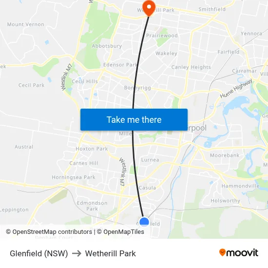 Glenfield (NSW) to Wetherill Park map