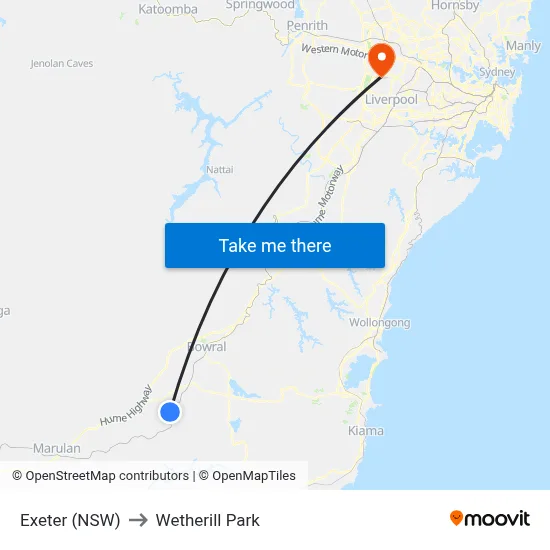 Exeter (NSW) to Wetherill Park map
