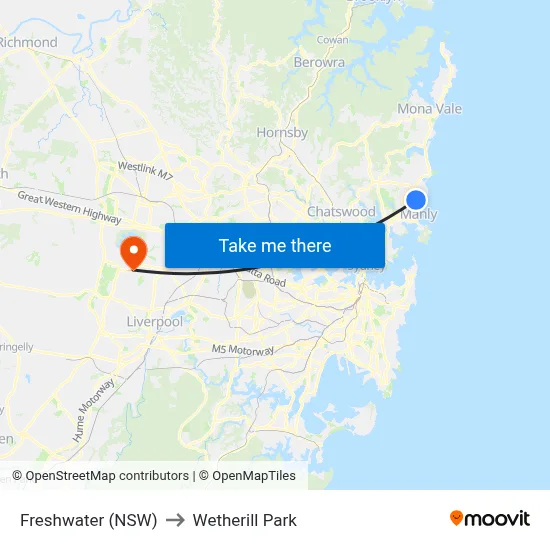 Freshwater (NSW) to Wetherill Park map