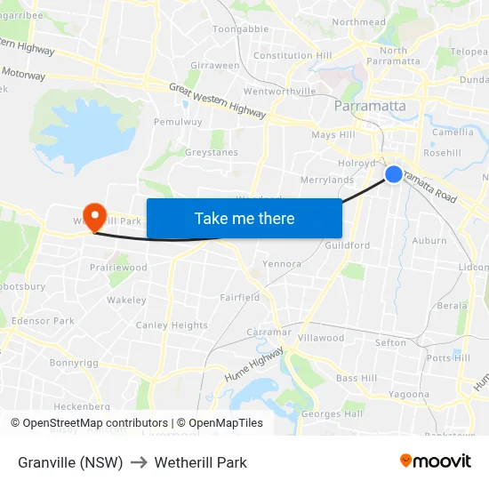 Granville (NSW) to Wetherill Park map