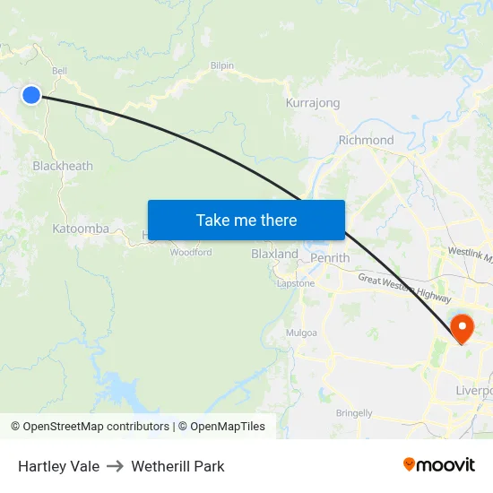 Hartley Vale to Wetherill Park map