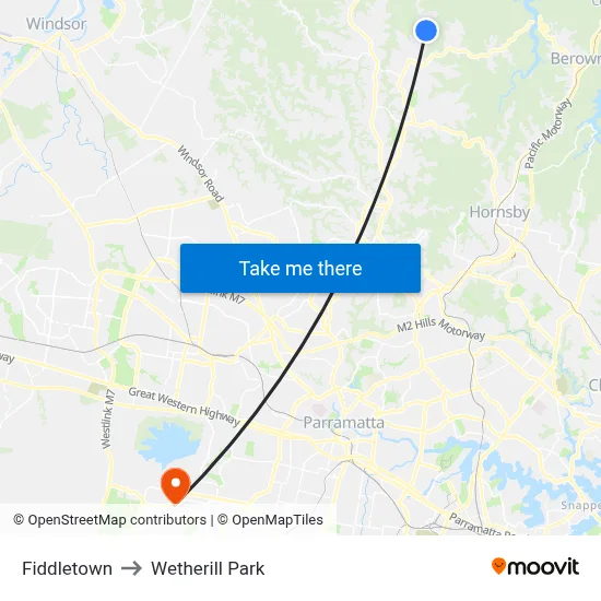 Fiddletown to Wetherill Park map