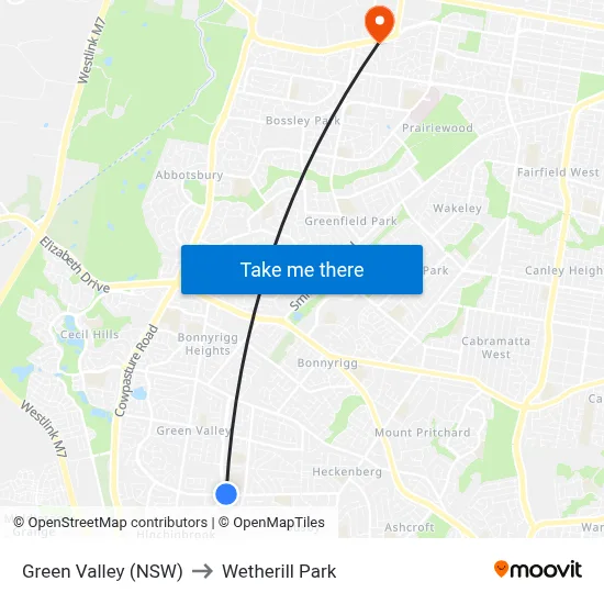 Green Valley (NSW) to Wetherill Park map