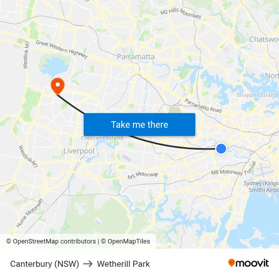 Canterbury (NSW) to Wetherill Park map