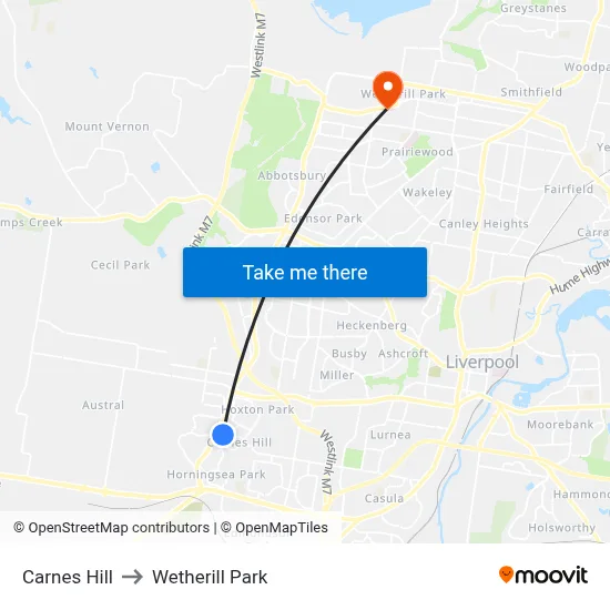 Carnes Hill to Wetherill Park map