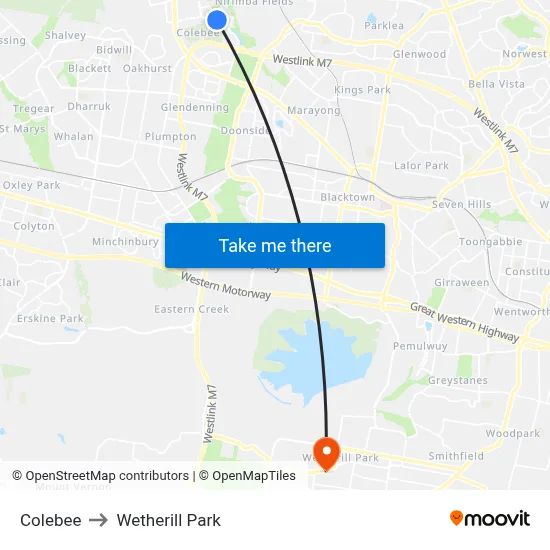 Colebee to Wetherill Park map