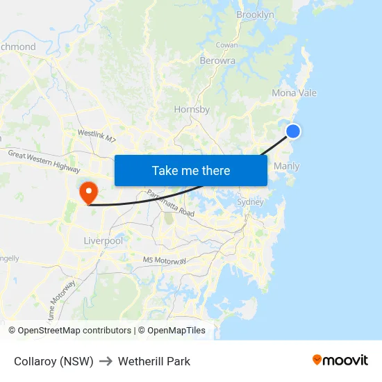 Collaroy (NSW) to Wetherill Park map
