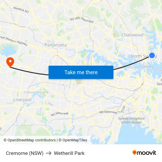Cremorne (NSW) to Wetherill Park map