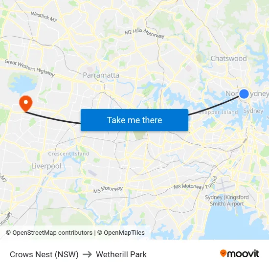 Crows Nest (NSW) to Wetherill Park map