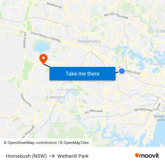 Homebush (NSW) to Wetherill Park map