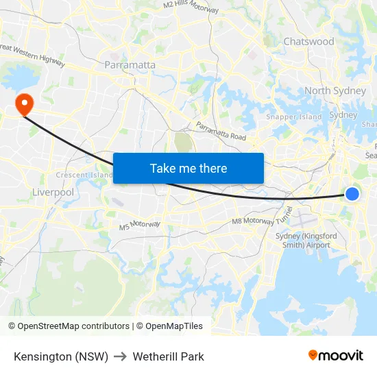 Kensington (NSW) to Wetherill Park map