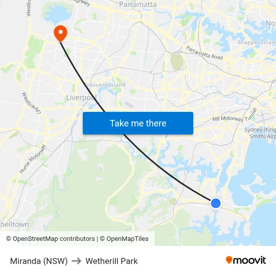 Miranda (NSW) to Wetherill Park map