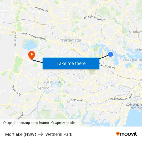 Mortlake (NSW) to Wetherill Park map