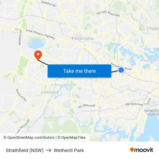 Strathfield (NSW) to Wetherill Park map