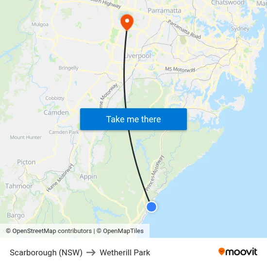 Scarborough (NSW) to Wetherill Park map