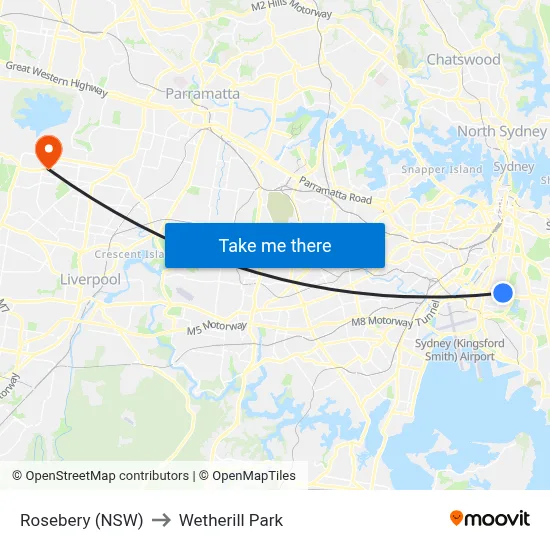 Rosebery (NSW) to Wetherill Park map