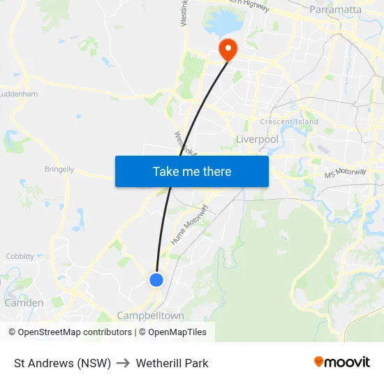 St Andrews (NSW) to Wetherill Park map