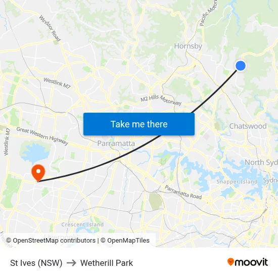 St Ives (NSW) to Wetherill Park map