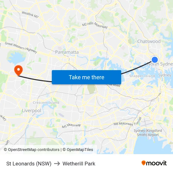St Leonards (NSW) to Wetherill Park map