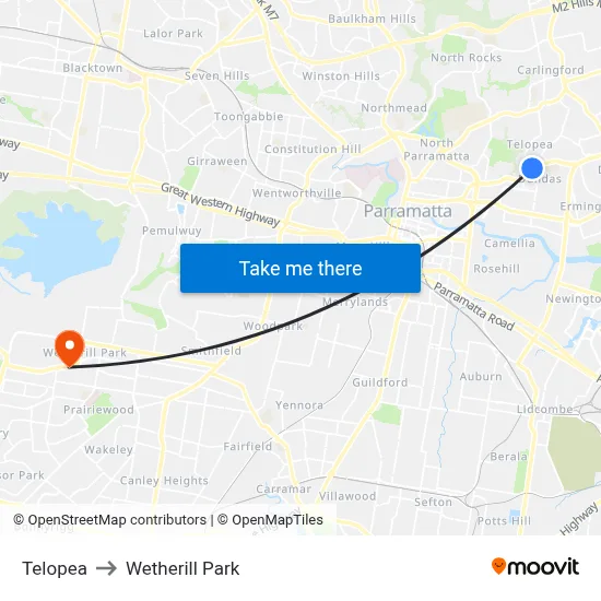 Telopea to Wetherill Park map