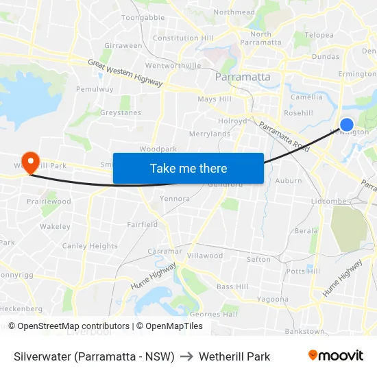 Silverwater (Parramatta - NSW) to Wetherill Park map