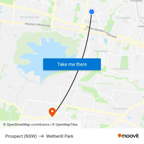 Prospect (NSW) to Wetherill Park map