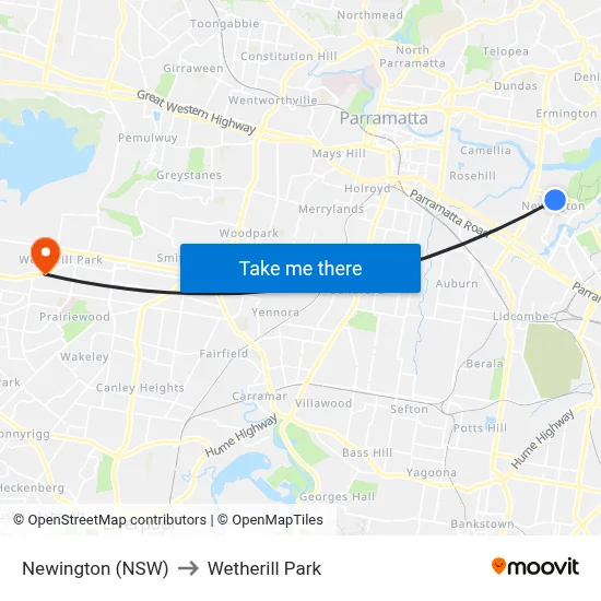 Newington (NSW) to Wetherill Park map