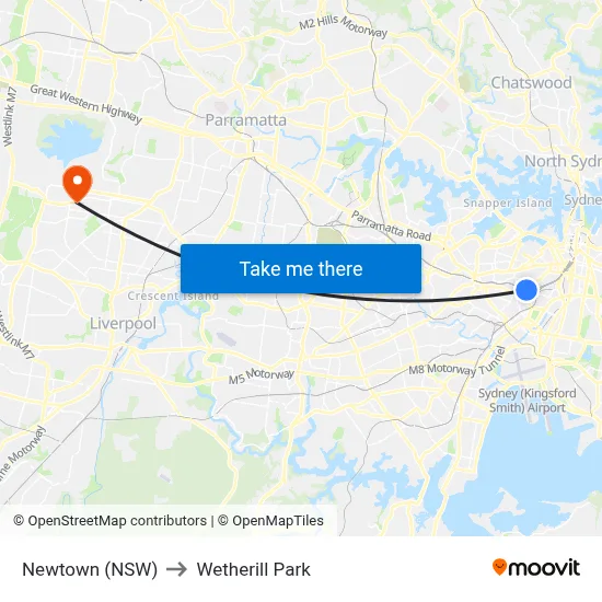 Newtown (NSW) to Wetherill Park map