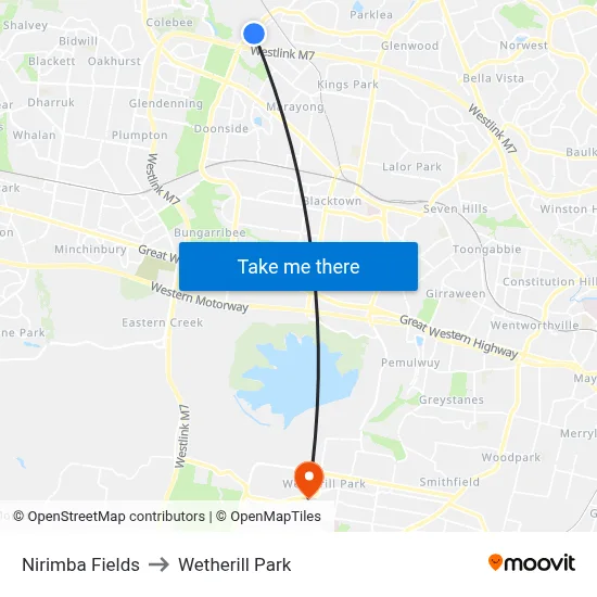 Nirimba Fields to Wetherill Park map