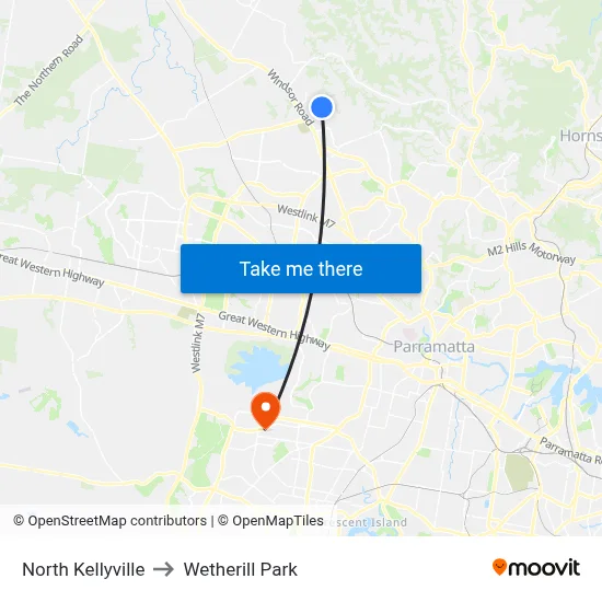 North Kellyville to Wetherill Park map