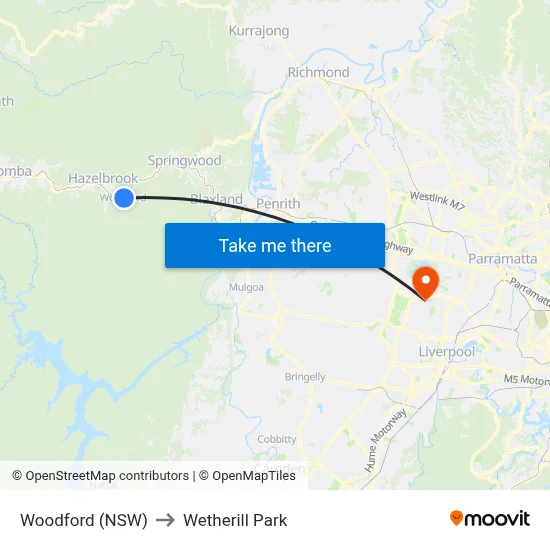 Woodford (NSW) to Wetherill Park map