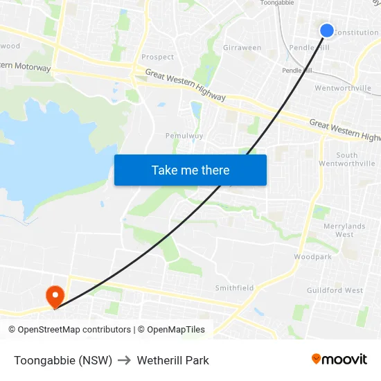 Toongabbie (NSW) to Wetherill Park map