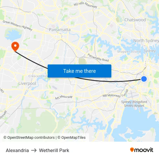 Alexandria to Wetherill Park map