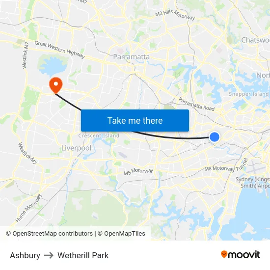 Ashbury to Wetherill Park map