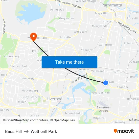 Bass Hill to Wetherill Park map