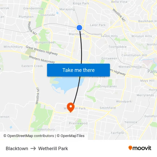 Blacktown to Wetherill Park map