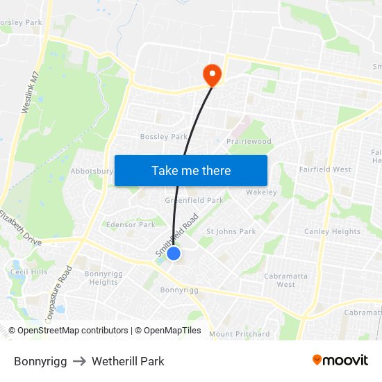 Bonnyrigg to Wetherill Park map