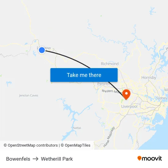 Bowenfels to Wetherill Park map