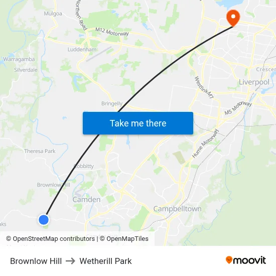 Brownlow Hill to Wetherill Park map
