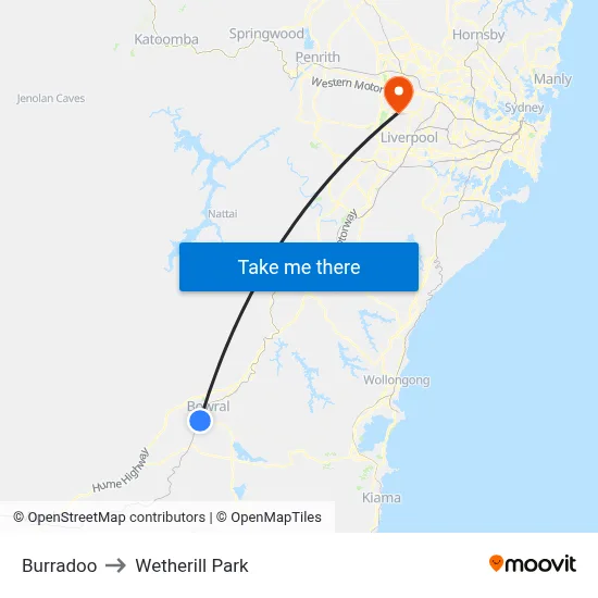 Burradoo to Wetherill Park map