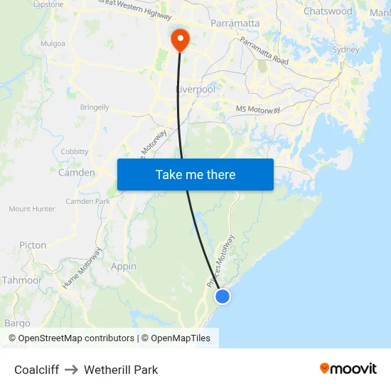 Coalcliff to Wetherill Park map