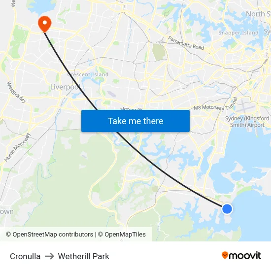 Cronulla to Wetherill Park map