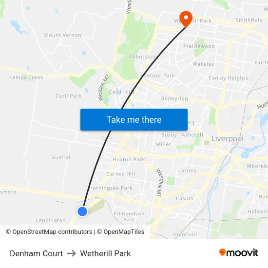 Denham Court to Wetherill Park map