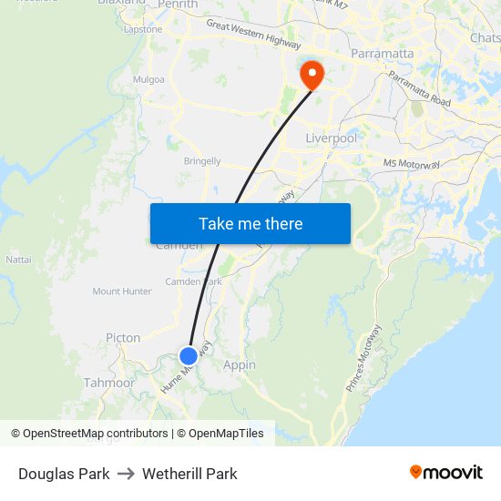 Douglas Park to Wetherill Park map