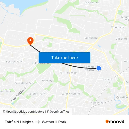 Fairfield Heights to Wetherill Park map