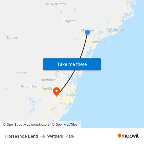 Horseshoe Bend to Wetherill Park map